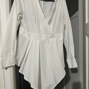 Elegant White Asymmetrical Wrap Blouse